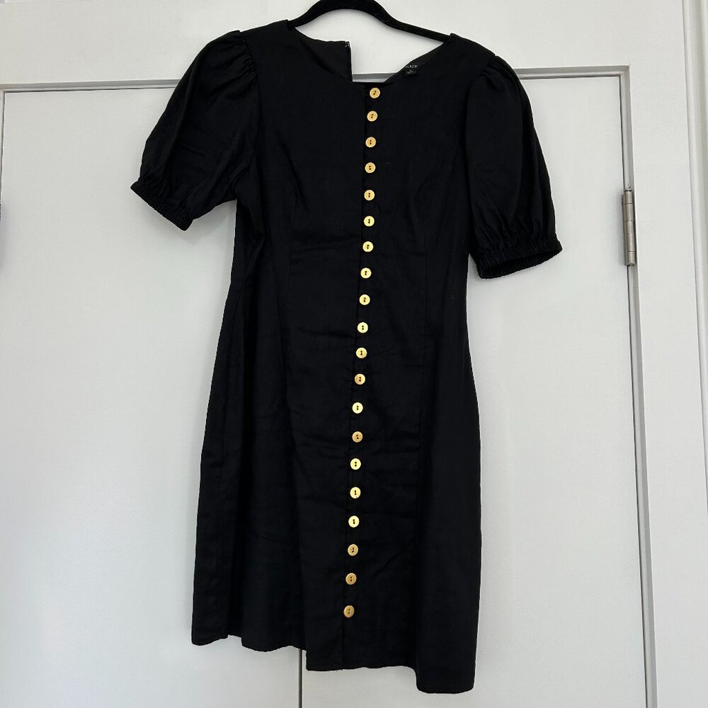 J.Crew Black Puff Sleeve Button-Front Mini Dress - Size 4
